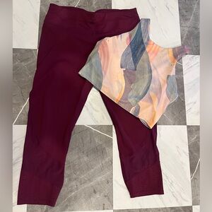 Athleta Burgundy Leggings and Matching Sports Bra - Women’s Large